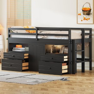 NicBex Twin Size Bunk Bed Loft Bed Pine Bed Frame with Storage Drawers, Cabinets, Shelves, Guardrail and Ladder, No Box Spring Required - 1 of 4
