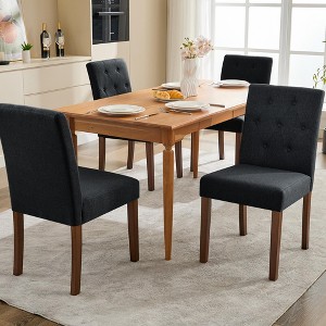 coucheta Upholstered Dining Chair, Button Backrest Chair, Wood Legs Chair, Comfortable Dining Chair, Linen Upholstered Chair - 1 of 4