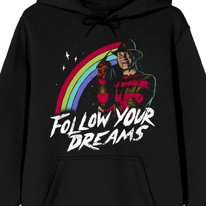 Nightmare On Elm Street Follow Your Dreams Long Sleeve Men's Black Hooded Sweatshirt, 2 of 4