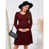 Maternity V Neck Dress Women's Rib Knit Long Sleeve Midi Dress Photoshoot Baby Shower Sweater Fall Dresses - 2 of 4