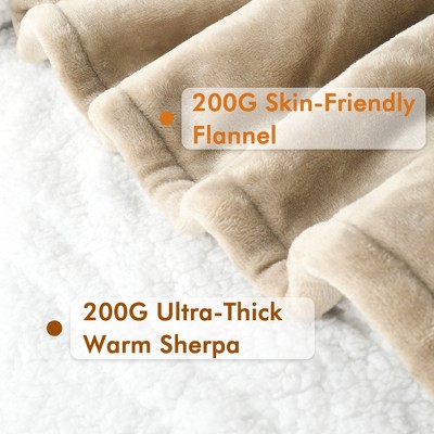 Camel Sherpa Fleece Wearable Heated Blanket with Sleeves