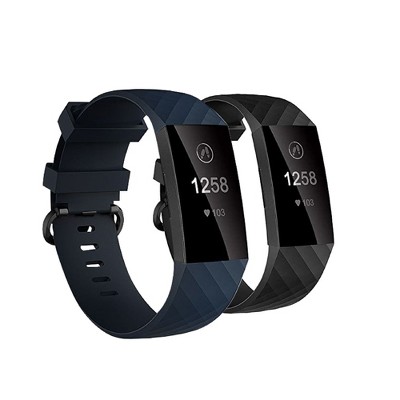 Insten 2-Pack Soft TPU Rubber Replacement Band For Fitbit Charge 4 & Charge 3, Black+Navy