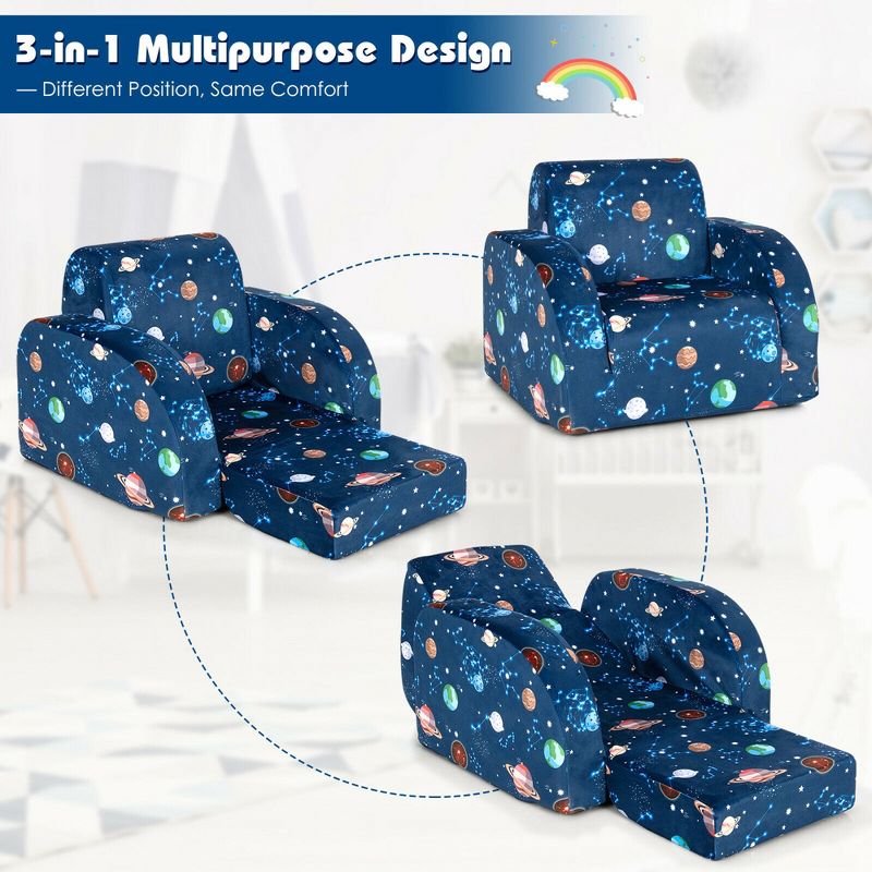 Costway 3-in-1 Convertible Kid Sofa Bed Flip-Out Chair Lounger for Toddler, 5 of 11