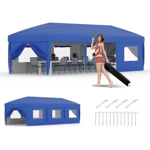 10x30 FT Heavy Duty Canopy Tent with 8 Removable Sidewalls, Portable Roller Bag, 3 Height Settings, 8 Weight Bags, 8 Stakes & 6 Guy Ropes - 1 of 4