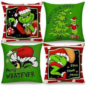 Christmas Pillow Covers 18x18 Inch for Christmas Decorations Throw Pillow Case Green and Red Stripe - 1 of 4