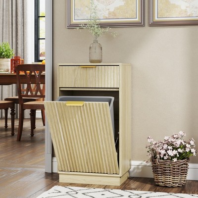 Chic Crate 10 Gal Tilt‑Out Trash Can Cabinet – Woodgrain Wave Textured Pull‑Out Bin, Walnut Finish Kitchen Organizer
