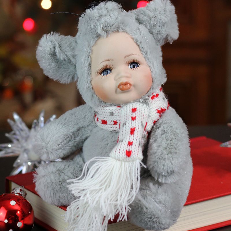 Northlight 6.75" Gray and White Pucker Up Baby in Mouse Costume Collectible Christmas Doll, 2 of 6