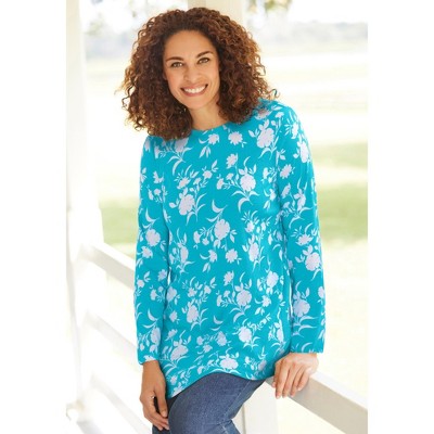 Heather Grey Floral Plus Size Long Sleeve Tunic