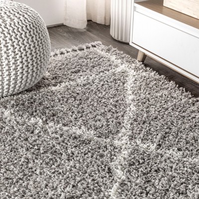 Moroccan Geometric Trellis Grey/Cream Shag Area Rug 7'x5'