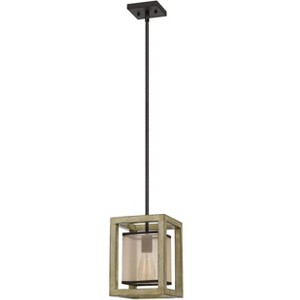 Cal Lighting Palencia rubber wood pendant with organza shade - 1 of 4