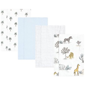Hudson Baby Infant Boy Cotton Flannel Burp Cloths, Boy Safari World 4-Pack, One Size - 1 of 4