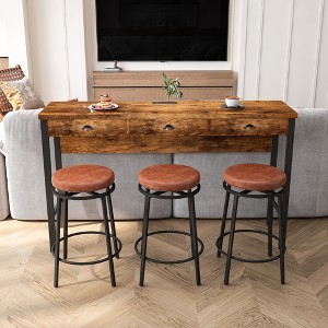 CAVINAS Dining Table Set for 3 Pub Bar Table 3 Drawers  with 3 Stools Power Outlets - 1 of 4