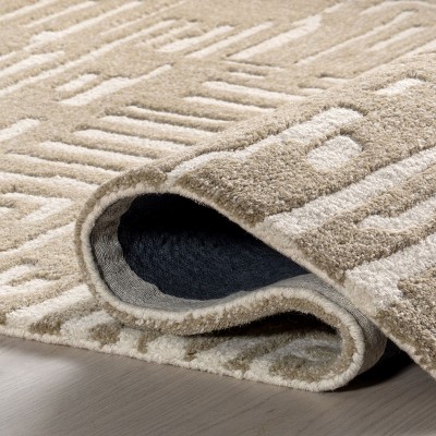 Ivory Geometric Hand-Tufted Wool 4' x 6' Area Rug