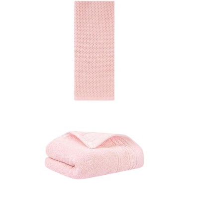 REGALWOVEN Solid Stripe Pattern Bathroom Face Hand Towels 14" x 30"/13" x 30" 2 Pcs