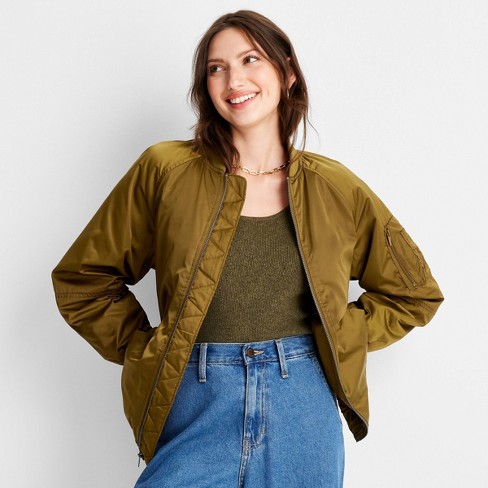 Women's Oversized Bomber Jacket - A New Day™ Green Xs : Target