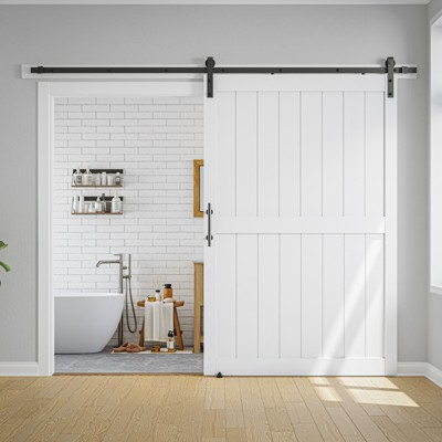 SMARTSTANDARD 84 in. Height White MDF Solid Core Interior Sliding Barn Door with Hardware Kit