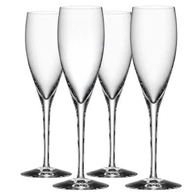 Orrefors More 5 Fl. Oz. Stemmed Champagne Flute Glasses - Set of 4, Festive Glasses - Kitchen & Dining Crystal Glassware - Dishwasher Safe