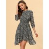 Allegra K Women's Smocked Shirred 3/4 Sleeve Asymmetrical Hem Pleated Chiffon Floral Dress - 2 of 4