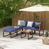 Costway 6pcs Patio Acacia Wood Conversation Sofa Seat Set Ottomans Table Outdoor Navy - image 2 of 4