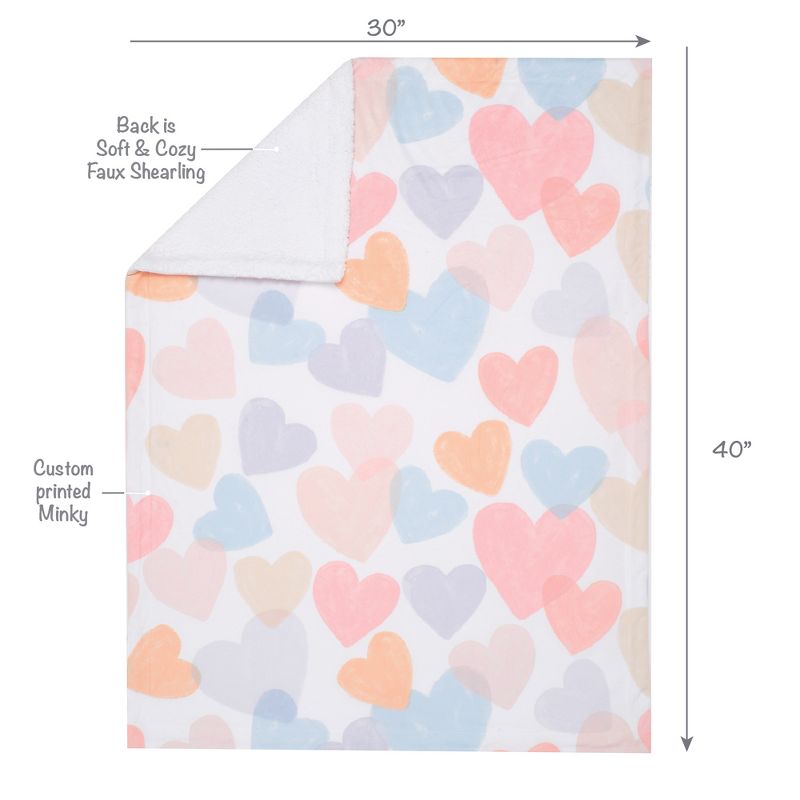 Bedtime Originals Rainbow Hearts White/Pink/Purple Soft Fleece Baby Blanket, 3 of 10