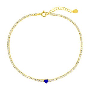 Bella Silver Sterling Silver, Enamel Heart, CZ Tennis Gold Plated Anklet - Blue - Blue - 9+1 Inch - 1 of 3