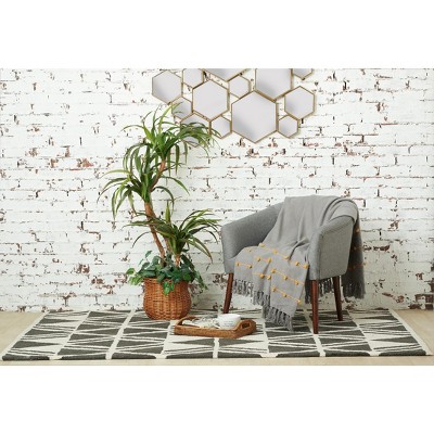 Ochre and Gray Cotton Throw Blanket with Tufts