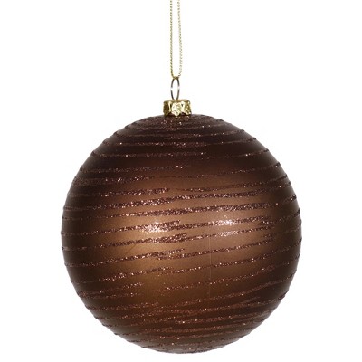 Vickerman 4" Glitter Striped Shatterproof Christmas Ball Ornament - Brown