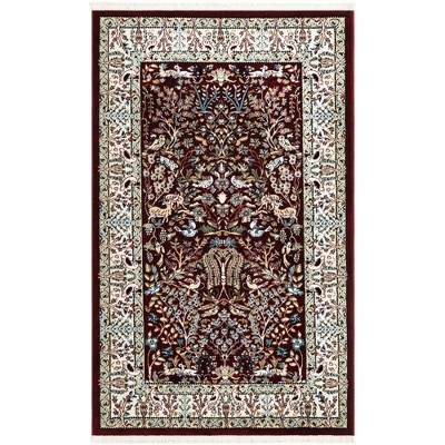 Burgundy and Beige Rectangular Synthetic Area Rug