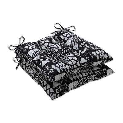 2pk Outdoor/Indoor Wrought Iron Seat Cushion Set Geo Block Black - Pillow Perfect