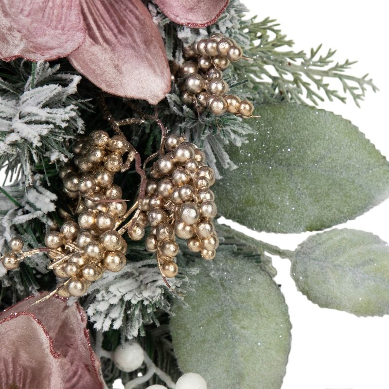 Northlight Pink Floral and Ball Ornament Frosted Pine Artificial Christmas Wreath, 24-Inch, Unlit, 5 of 8