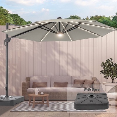 Sonkuki 11FT Round Offset Outdoor Patio Solar LED Cantilever Umbrella Aluminium Pole with Base