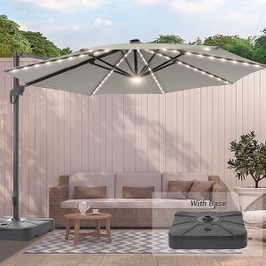 Sonkuki 11FT Round Offset Outdoor Patio Solar LED Cantilever Umbrella Aluminium Pole with Base - 1 of 4