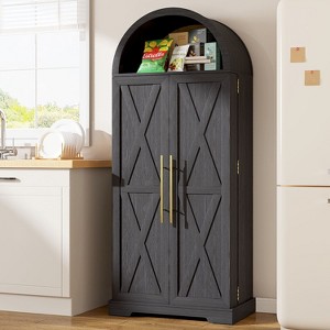 Fredees 65" Freestanding Arched Pantry Cabinet with Adjustable Shelves and Door Storage, Ideal for Kitchen, Living Room, or Dining Room - 1 of 4