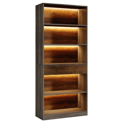 Resenkos Wood Bookshelf, Sturdy Display Shelf, Storage Shelf, Tall Shelving Unit, Space-Saving Home Decor, Gray