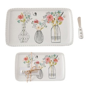 Transpac Dolomite 14.25 in. Off-White Spring Wrapped in Grace Platter with Spreader Set of 2 - 1 of 2
