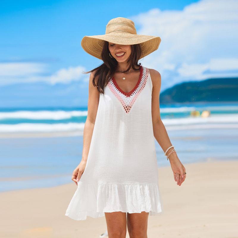 Women's White & Crochet V-Neck Mini Cover-Up Dress - Cupshe, 2 of 6