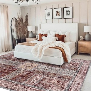 5x7ft Washable Vintage Area Rug, Thin Foldable Non-Slip Distressed Floral Carpet for Bedroom Living Room Bathroom - 1 of 4