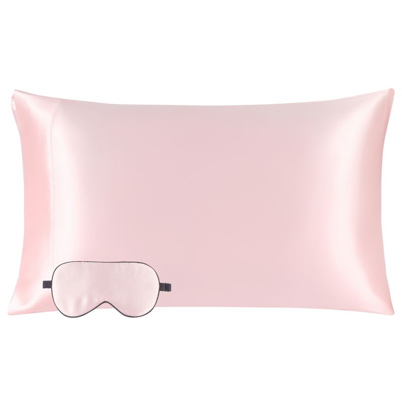 2 Pcs Standard Silk 350TC Gift Set Pillowcase and Eye Cover Pink - PiccoCasa, 5 of 7