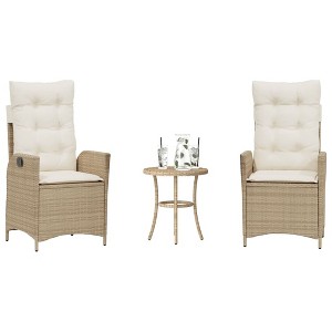 vidaXL 3 Piece Bistro Set with Cushions Beige Poly Rattan - 1 of 4