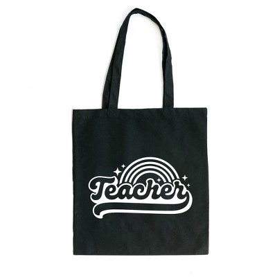 City Creek Prints Teacher Rainbow Canvas Tote Bag - 15x16 - Black