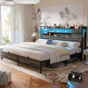 Aheaplus Platform Bed Frame with Reversible Storage Headboard and Charging Station - 1 of 4