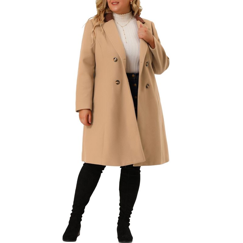 Agnes Orinda Women's Plus Size Fashion Notched Lapel Double Breasted Pea Coats, 2 of 7
