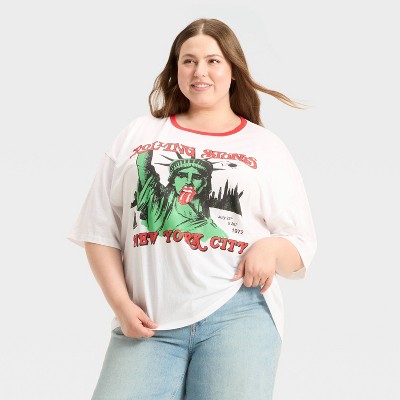 Women's Statue of Liberty The Rolling Stones Oversized Graphic T-Shirt - White