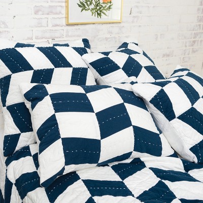 King White and Indigo Cotton Reversible Quilt Set