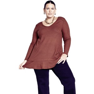Avenue Women's Plus Size Waffle Ruffle Tunic - 1 of 4