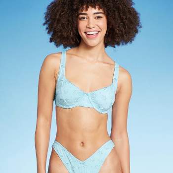 Women's Lace-up Longline Bikini Top - Wild Fable™ Blue Xxs : Target