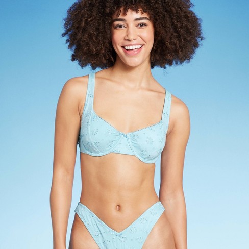 Women's Pointelle Underwire Bikini Top - Wild Fable™ Light Blue