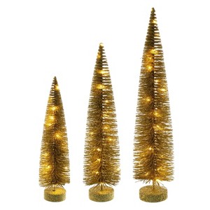 Vickerman 16"x20"x24" Gold Lit Bottle Brush Tree Set - 1 of 4