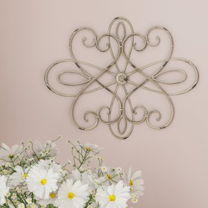 Medallion Metal Wall Art- 15 Inch Oval Swirl Metal Home Décor, Hand Crafted with Distressed Finish- Mounting Screws Included by Lavish Home - 1 of 4