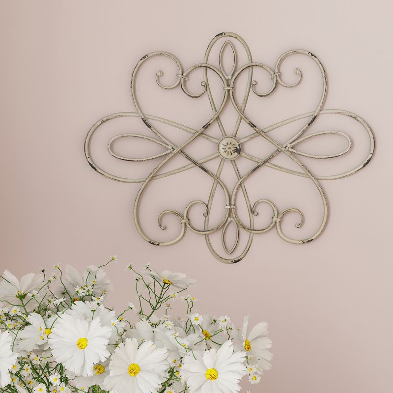 Medallion Metal Wall Art- 15 Inch Oval Swirl Metal Home Decor, Hand Crafted with Distressed Finish- Mounting Screws Included by Hastings Home, 2 of 8